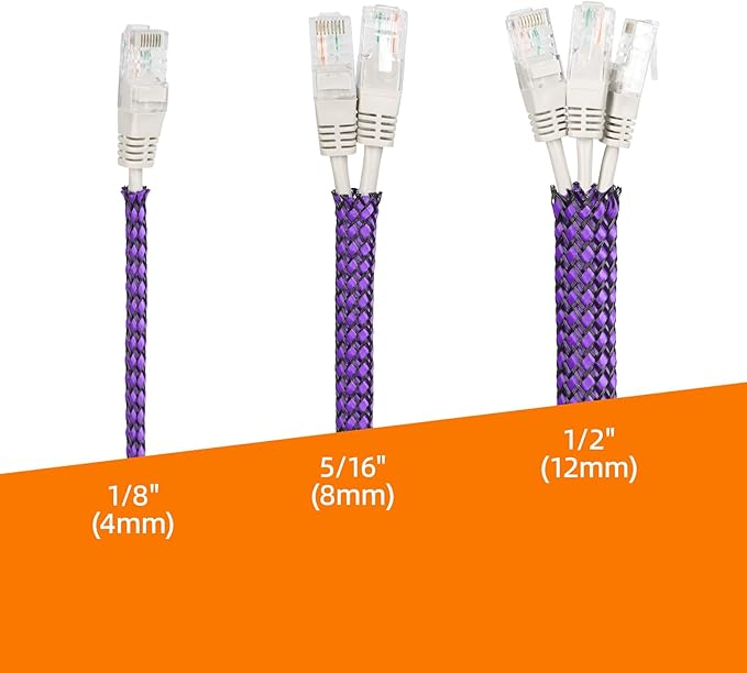 Braided Expandable Cable Sleeve, 25ft PP Cotton and PET Braided Cable Management, Flexible Mesh Wire Loom and Cable Protector for TV, Computer, Home Theater, Automotive (Purple, 1/2")