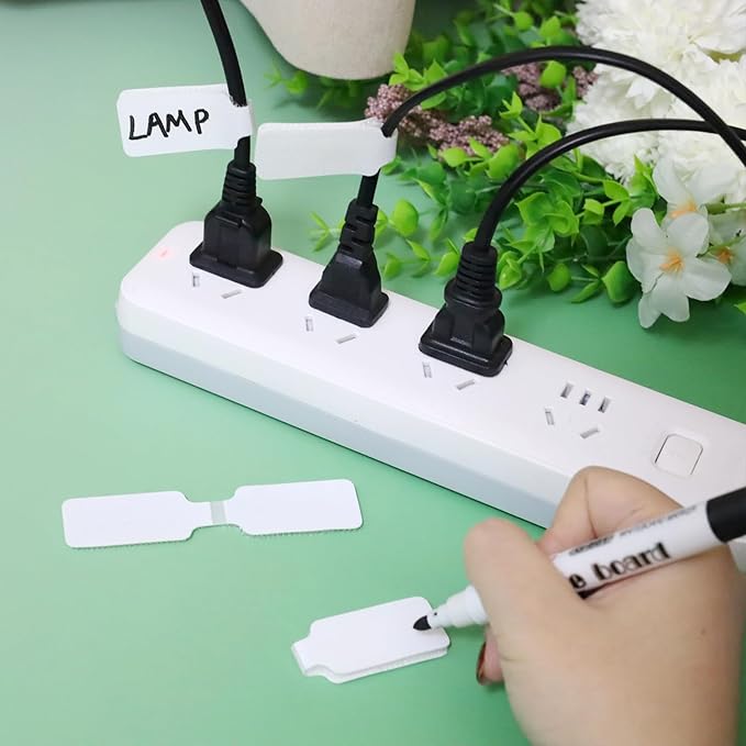 50 Pieces Cord Labels Self-Adhesive Nylon Cable Labels Tags Waterproof Wire Cable Tags or Electronics Office Computers Management and Identification (White)