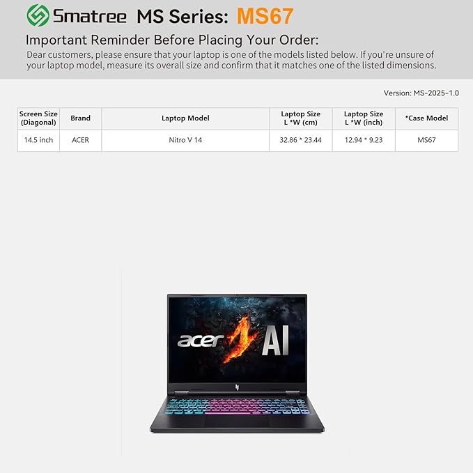 Smatree MS67 Hard EVA Protective Sleeve Case with Stand Compatible for 14.5 inch Acer Nitro V 14