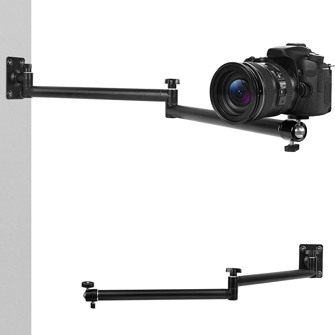 Articulating Camera Wall Mount with 1/4"-20 Threaded Compatible with DSLR/Security/Webcam/Action/LED Light/CCTV POV Camcorder Cameras,Adjustable Aluminium Alloy Arm Metal Base