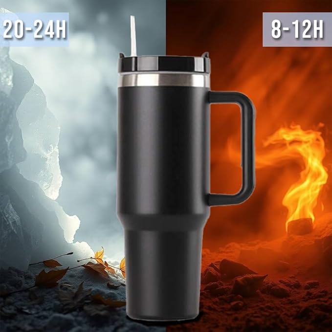 H&F Clicks Insulated Tumbler, Stainless Steel Tumbler with Leakproof Lid for Water, Coffee or Iced Tea. Cup Holder Compatible for Travel, BPA-Free Water Bottle, Vacuum Insulated Tumbler. (Black)