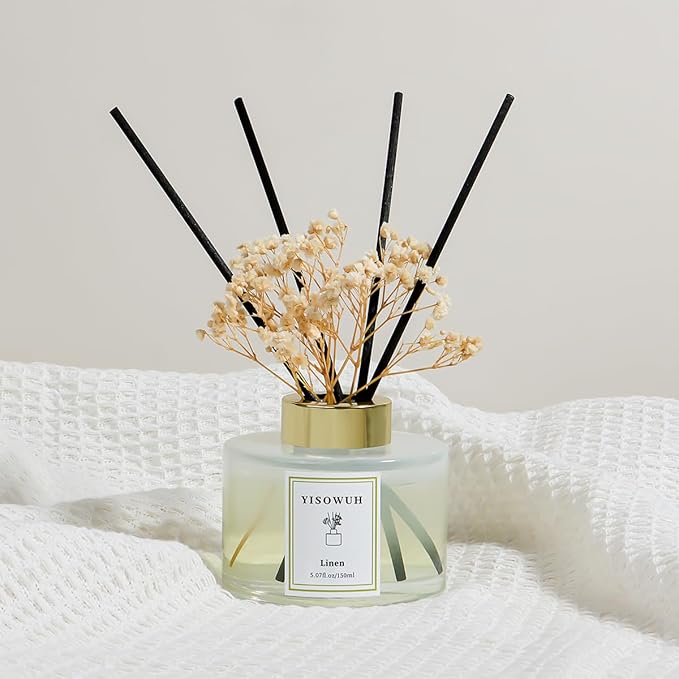 YISOWUH Reed Diffuser Set,5.07 fl oz (150 ml) - Linen Oil Diffusers with 8 Reed Sticks,Home Fragrance Reed Diffuser for Bathroom Shelf Decor