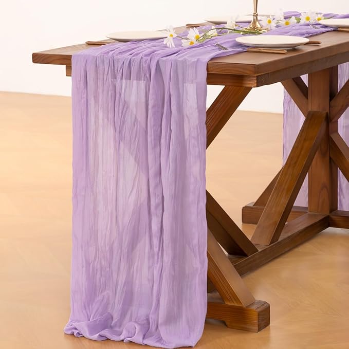 Socomi 6pcs Lilac Purple Lavender Cheesecloth Table Runner Fall Thanksgiving Boho Rustic Gauze 120 inch 10FT Cheese Cloth Runner for Wedding Party Baby Shower Birthday Home Decor Holiday Decorations