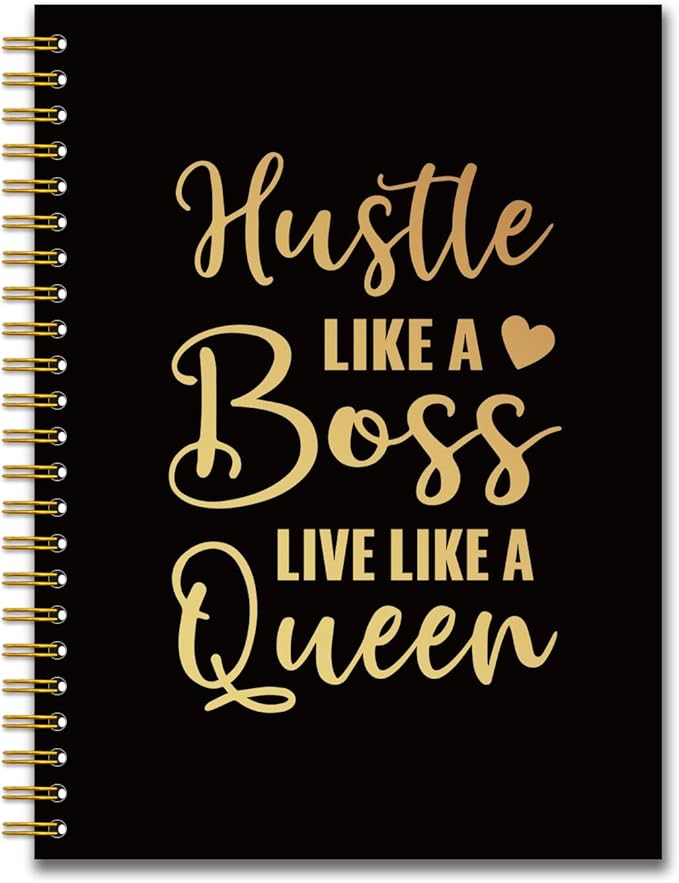YAZMEEN Boss Lady Black Gold Spiral Notebook（160 Pages） Hustle Like A Boss Live Like A Queen Blank Hardcover Notebook Boss Appreciation Gift Funny Motivational Gift for Women Boss Entrepreneur Friend
