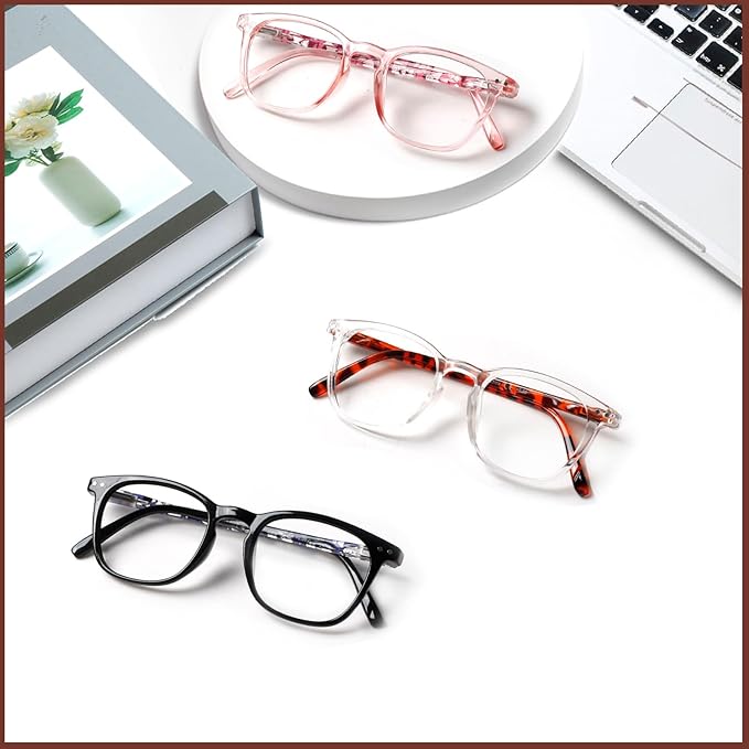 Henotin 3-Pack Blue Light Blocking Reading Glasses,Spring Hinge Computer Readers for Men Women,Anti UV Ray Filter Eyeglasses (Mixed Color-2, 0.00, Diopters)
