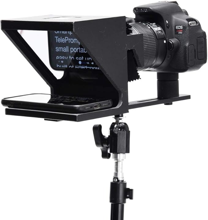 The Original Compact Personal Teleprompter for Video Production. No Studio Required. Perfect for DSLRs, Webcams, and Built-in Laptop Cameras. Use with iOS or Android.