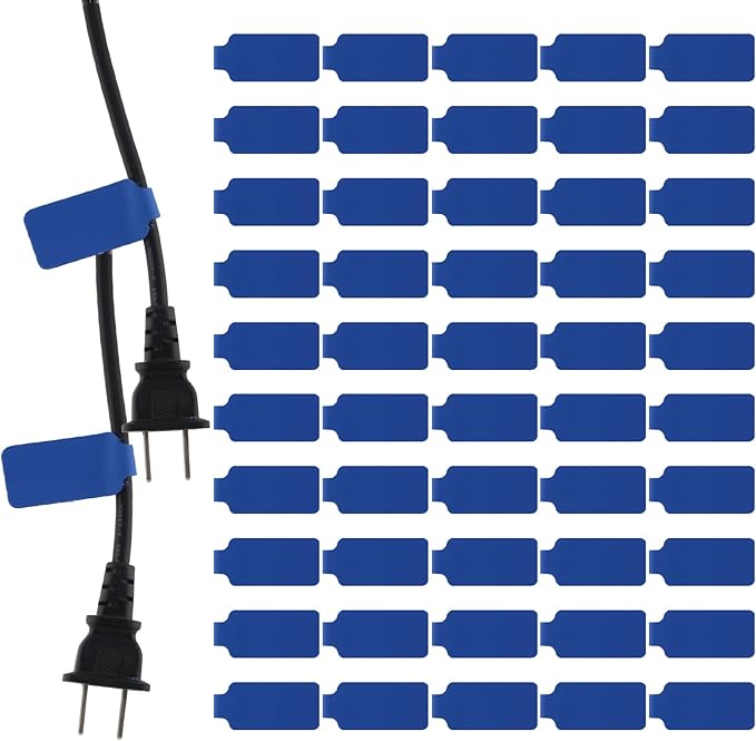 50 Pieces Cord Labels Self-Adhesive Nylon Cable Labels Tags Waterproof Wire Cable Tags or Electronics Office Computers Management and Identification (Blue)