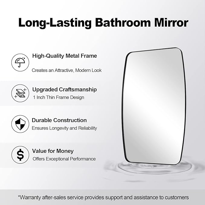 ANDY STAR Black Oblong Mirror, 36x40 Inch Black Oval Mirror for Bathroom with Stainless Steel Metal Frame, Wall Mouned for Bathroom, Living Room, Entryway
