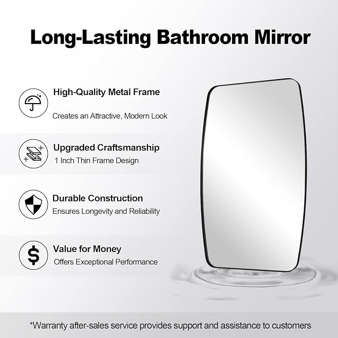ANDY STAR 24x40” Black Bathroom Mirror, Oblong Vanity Mirror with Stainless Steel Metal Frame, Matte Black Oval Mirror for Over Sink, Modern Anti Rust Wall Mounted