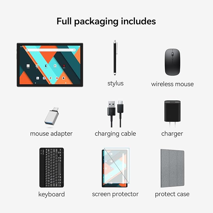 SUNTUNG Tablet, 2025 Latest 10 inch Android 14 Tablet, MTK8183 Octa-Core, 16GB 128GB 1TB Expansion, 2.4/5G WiFi, 21MP Camera, Gemini AI 2.0, Tablets with Keyboard, Mouse, Case etc