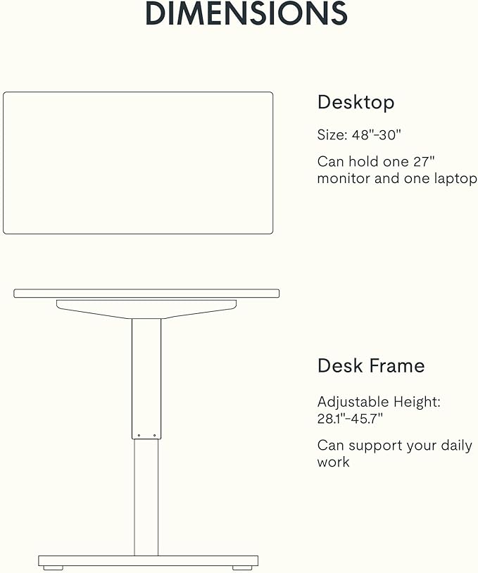 FLEXISPOT EN1 One-Piece Standing Desk with 1-Inch Thick Seamless Desktop, 48"x30" Electric Height Adjustable Desk for Home Office, Multi-Monitor Setups & Easy Assembly, White Wood Grain