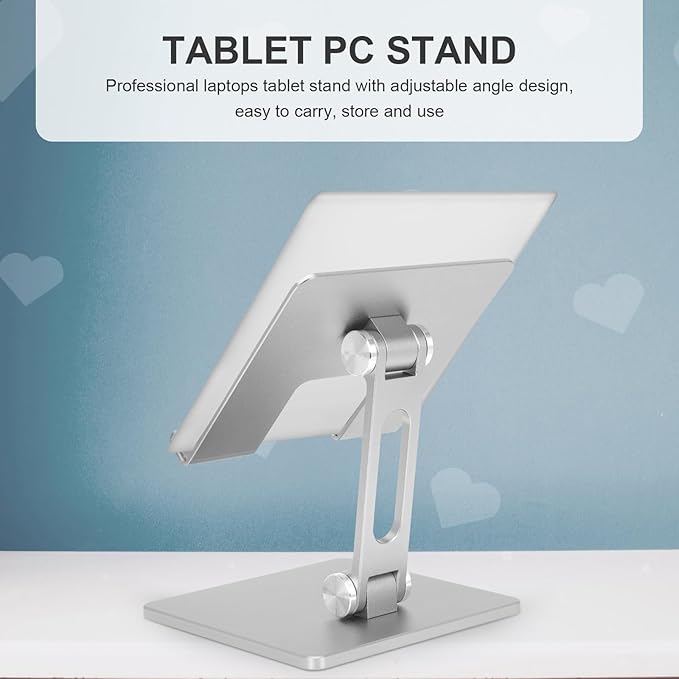 MUELODSIC Folding Aluminum Alloy Tablet Stand and Adjustable Laptop Holder for Desk Use, Portable Foldable Tablet Bracket Compatible with Ipad, Silver Gray Design for Home and Office