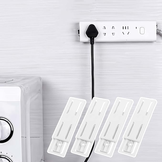 Adhesive Punch Free Socket Holder 6 Pcs Power Stirp Holder Self-Adhesive Power Strip Holders Surge Protector Fixator Wall Mount Space Saving and Easy to Install for Computer Kitchen Home Office
