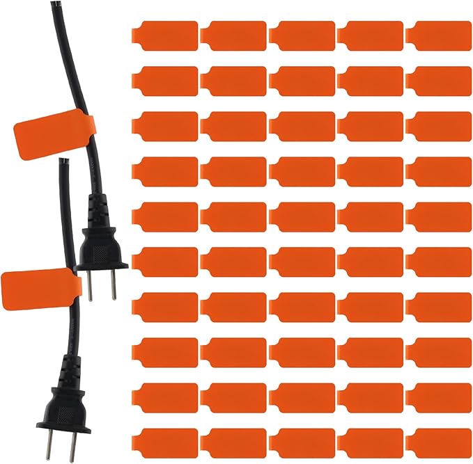 50 Pieces Cord Labels Self-Adhesive Nylon Cable Labels Tags Waterproof Wire Cable Tags or Electronics Office Computers Management and Identification (Orange)