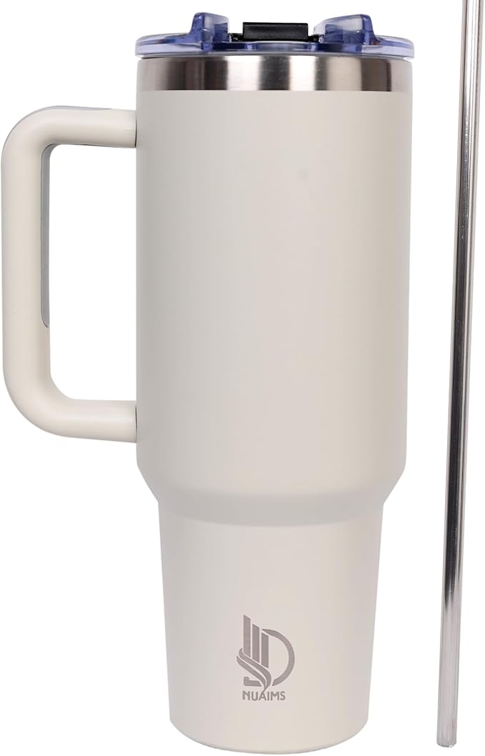 40oz Insulated Tumbler with Handle, Leakproof Straw Lid & Carry Handle - Double Wall Vacuum Insulation Keeps Ice 24 Hours, BPA Free Stainless Steel Water Bottle (Light Olive)
