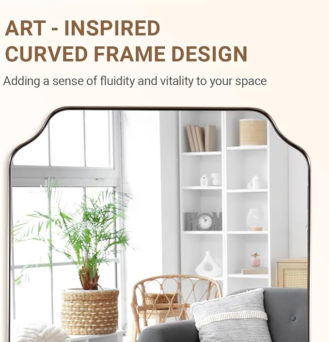 ANDY STAR 24"x30" Brushed Nickel Mirror, Silver Vanity Mirror for Bathroom Sink, Modern Scalloped Mirror in Rustproof Stainless Steel Thin Frame, Unique Rounded Notched Corners, Ideal for Home Remodel