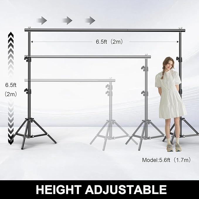 BEIYANG 6.5x6.5 FT Backdrop Stand, Adjustable Photo Background Stand Support kit with Carry Bag for Parties, Decoration, Wedding, Photo Video Studio Shooting