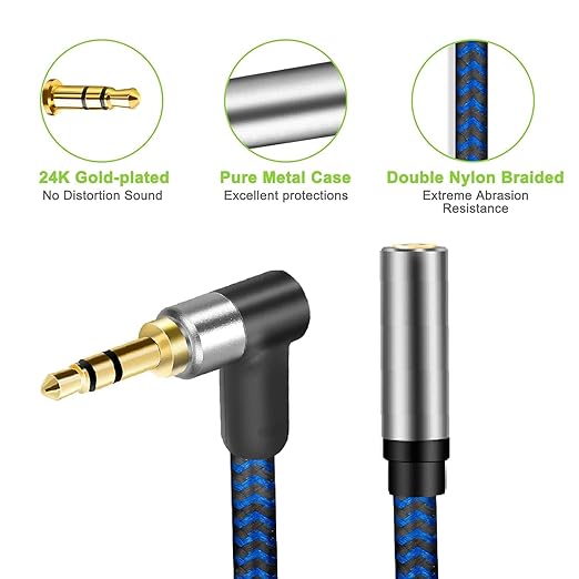 GGMTY 3.5mm Male to Female Extension Stereo Audio Extension Cable 6FT, Cotton-Braided Audio Extension Cable 6ft, Stereo Jack Cord for Phones, Headphones, Speakers, Tablets, PCs and More