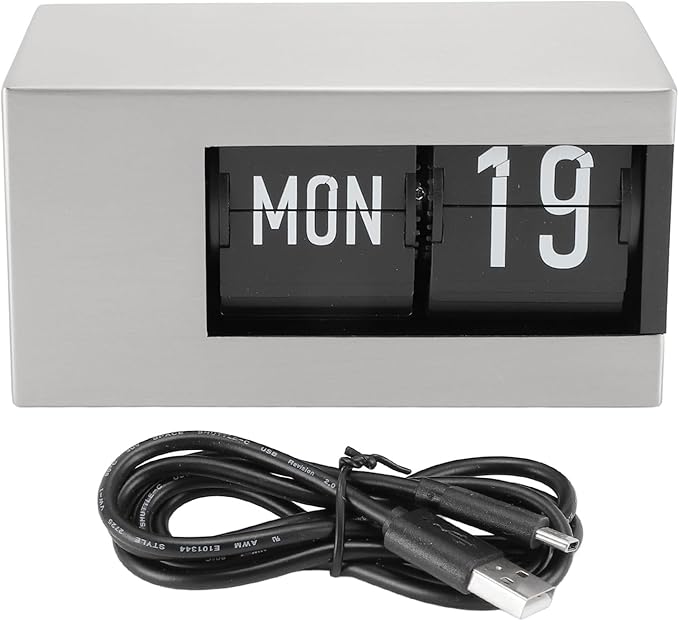 Flip Desk Clock, Intelligent Perpetual Calendar Unique Flip Design Flip Clock 2600Mah Built in Batteries Digital Flip Down Clock for Home Room Office (Silver)