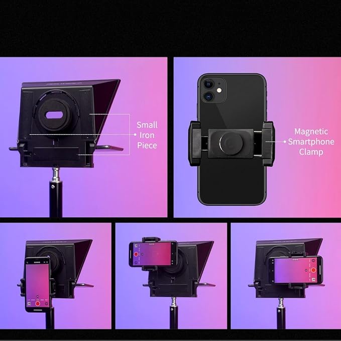 FEELWORLD TP2A Portable 8-inch Teleprompter Supports up to 8" Smartphone/Tablet Prompting Smartphone DSLR Shooting with Remote Control & Lens Adapter Rings