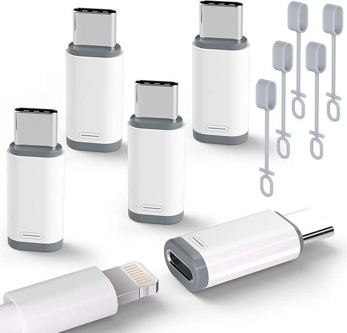 5 Pack USB C to Lightning Charge Adapter for iPhone 17 16 15, Lightning to USB C Adapter with Fast Charge Data Transfer for iPhone 17 16 15 Pro Max, Galaxy S24 S23, Pixel 8 7, iPad Pro, MacBook Pro