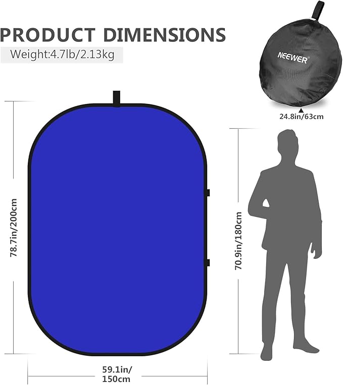 NEEWER Chromakey Backdrops, Double-Sided Blue and Grey Screen, 2 in 1 Foldable and Reversible Background for Photography, Gaming and Live Streaming, 5 x 6.6 inches/1.5 m x 2 m (Blue/Grey)