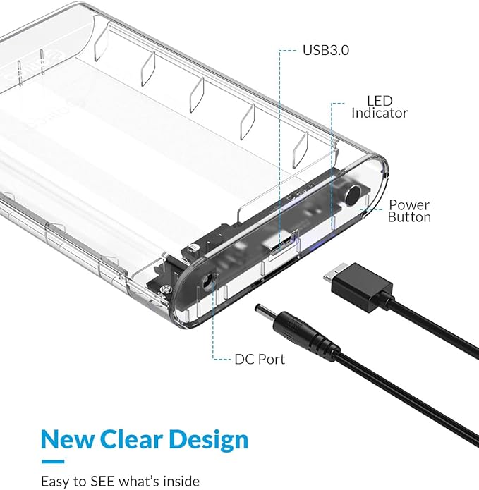 ORICO 3.5 Inch External Hard Drive Enclosure USB 3.0 to SATA 3.0 Enclosure with 12 V Adapter, Tool-Free Assembly, UASP Acceleration, Supports 16TB Max (Transparent 3139U3)