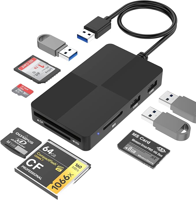 Memory Stick Pro Duo Adapter, USB C + USB 3.0 Multi Card Reader for MS/SD/TF/XD/CF/, 8 in 1 Memory Card Reader (USB A)