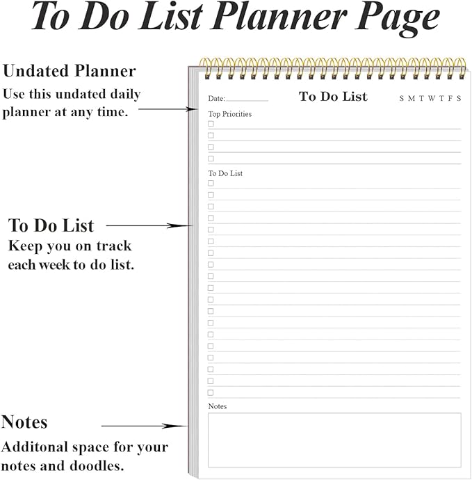 Yaridar (5-Pack) To Do List Notepad - A5 Undated Daily Planner, 250 Sheets/500 Pages To Do List Notebook for Work, Spiral Waterproof Notepad for Office Supplies, School Planner, 5.8" x 8.3"