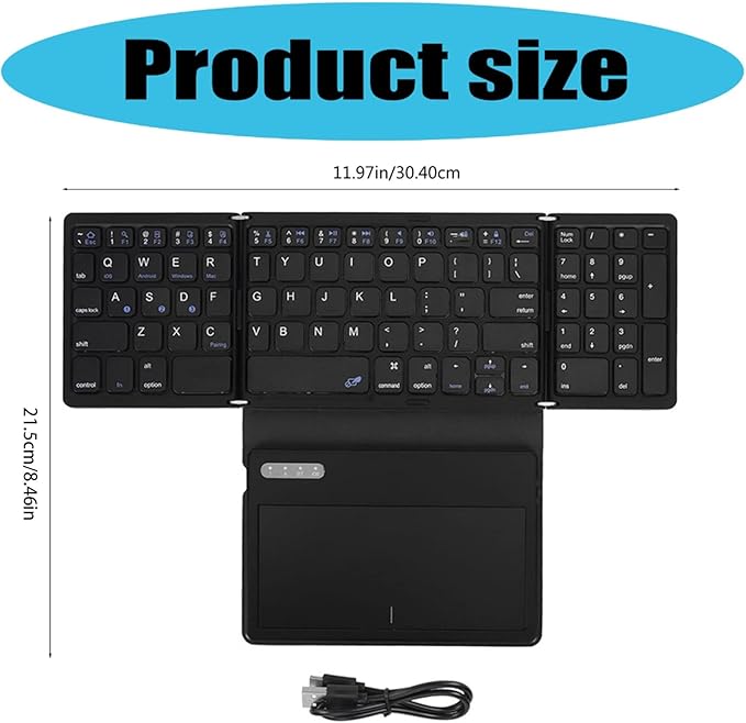 XUZHID Foldable Wireless Keyboard with Large Touchpad and Numeric Keypad Auto Sleep for Tablets, Smartphones, Laptops
