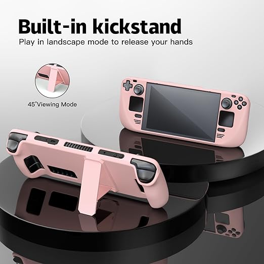 bibuks Steam Deck Case,Steam Deck OLED Protective Case,Non-Slip Skin Protective Shell Accessories with Kickstand ,2 Screen Protector, 4 Thumb Grip (Pink)