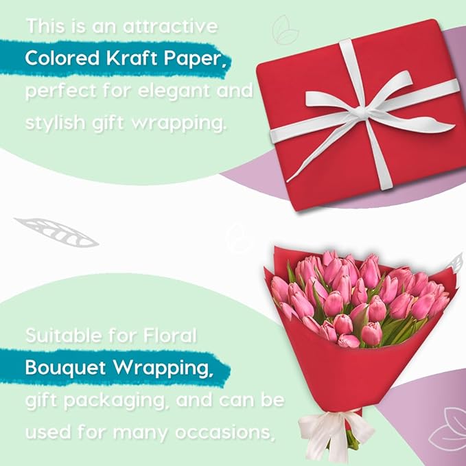 PerkHomy Red Kraft Paper Roll 36" x 1,800" (150') for Gift Wrapping Bouquet Flower Art Painting Craft Writing Packaging Shipping 80GSM 55LB (Red, 36" x 150')