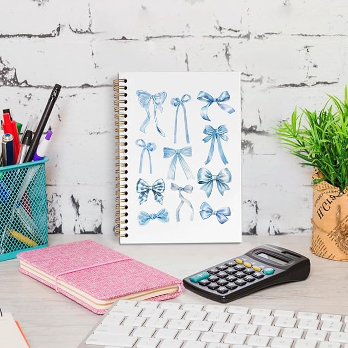 dvhdajed Blue Bow Spiral Notebook, Coquette Journaling Notebooks, Preppy Bow Spiral Journal for Girls Women Teen Girls, Blue Preppy Office School Supplies Gifts, 5.5x8.3 Inch