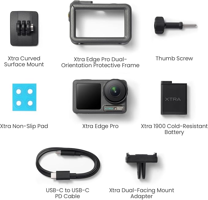 Xtra Edge Pro Action Camera, 4K Vlogging Camera with 1/1.3'' Sensor, 65ft Waterproof, Night View & Stabilization for Cycling, Diving, Sports Shooting