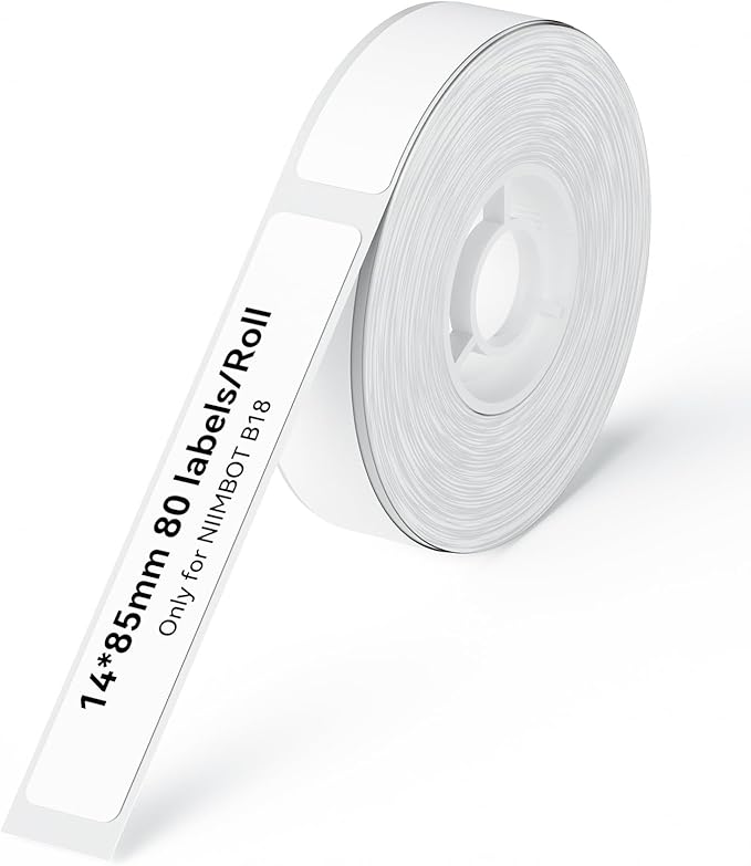 NIIMBOT B18/N1 Thermal Transfer Labels 0.55" x 3.35" (14x85mm), Only for B18/N1 Label Maker, PET Material, Waterproof and High-Temperature Resistance, Long Storage Time,White