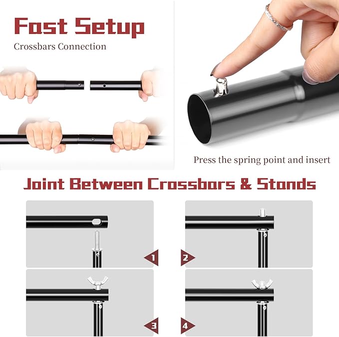 Backdrop Support Stand 6.4x10FT Photo Backdrop Stand Adjustable Photography Studio Background Support System Kit with Carrying Bag and 3 Clamps for Photo Video Shooting, Wedding, Party