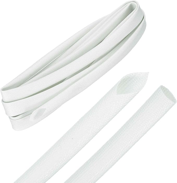 MECCANIXITY 10ft Braided Cable Sleeve, 0.4" ID 200C High Temperature 1500V Fiberglass Wire Insulation Cord Protector Organizer Wires Management for Motor Engine Fuel Line, White