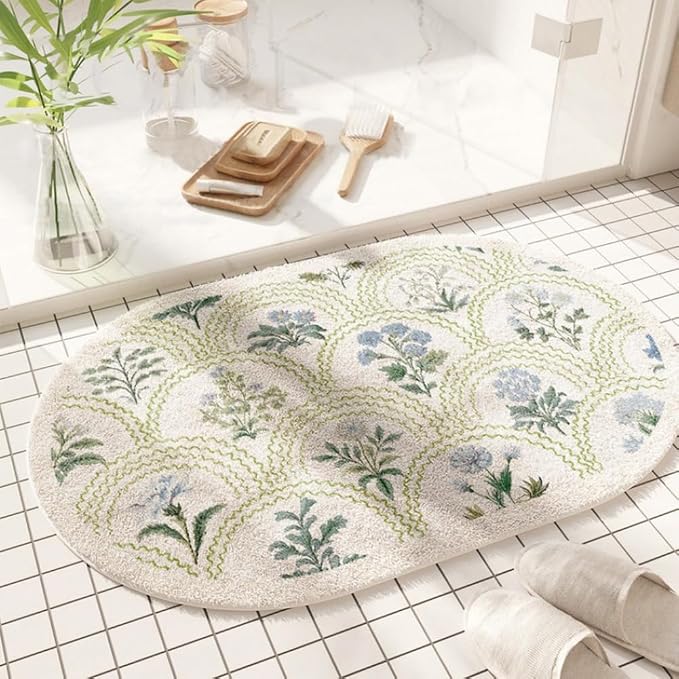 vctops Oval Bathroom Rugs, Spring Floral Print Absorbent Microfiber Bath Rugs, Non Slip Quick Dry Bath Mats for Bathroom Floor, Tub and Shower, Home Decor Accessories (Oval C,24"x35")