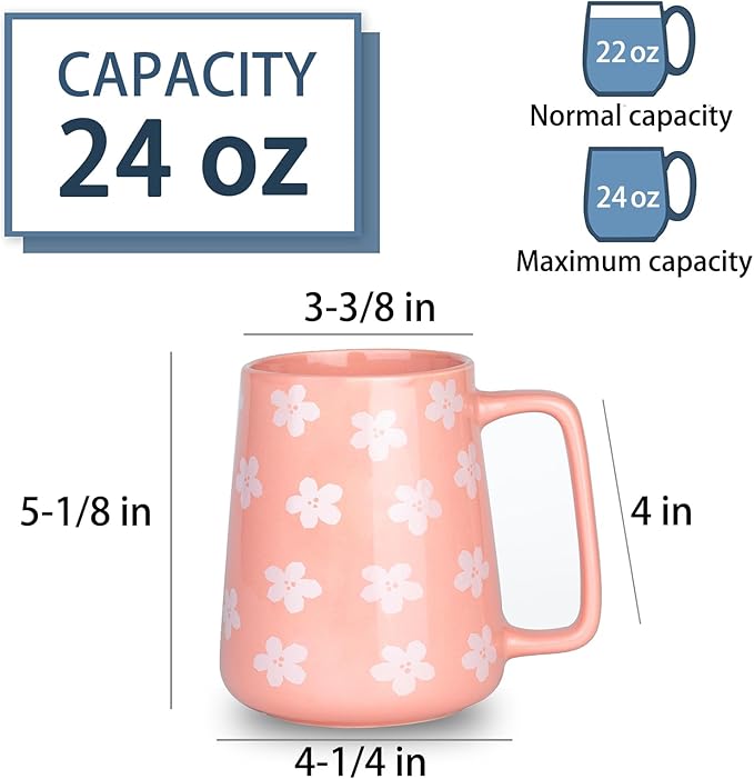 HYTYSKAR 24 OZ Extra Large Ceramic Coffee Mug, Jumbo Coffee Mugs, Big Tea Cups with a Large Handle for Office and Home, Microwave and Dishwasher Safe (24 OZ Pink)