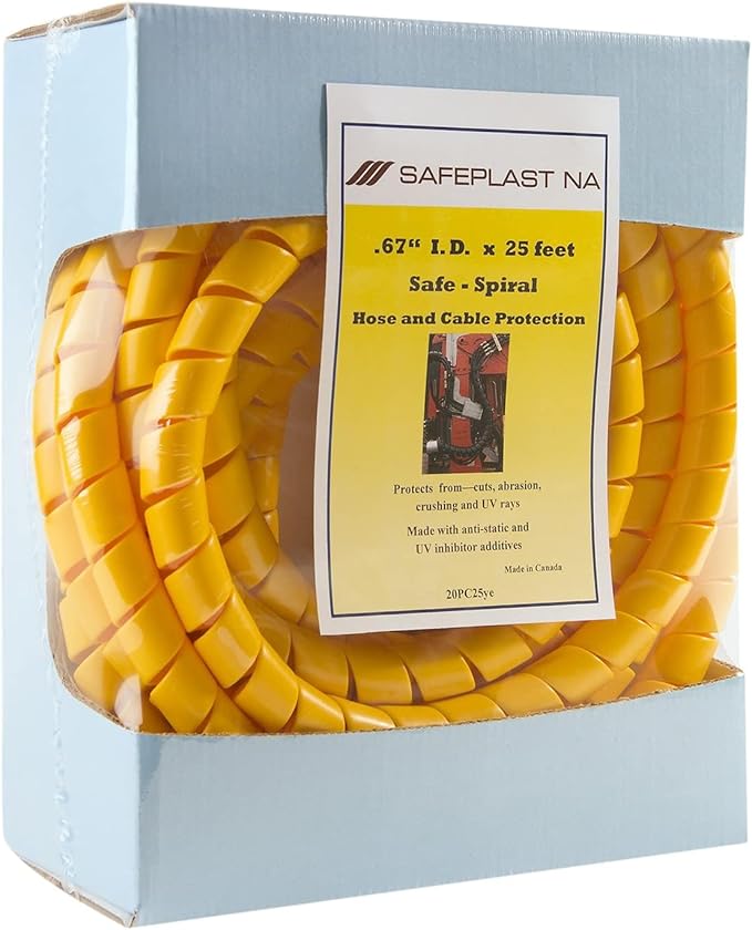 Caplugs SPPC Series – Safeplast Safe-Spiral Pre-Cut Spiral Wrap, Hose & Cable Protector, Yellow HD-PE, 0.75" OD x Six 25' Pre-Cut Lengths (Total Length 150'), Hydraulic & Pneumatic Hoses (20PC25ye)