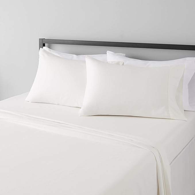 Amazon Basics Lightweight Super Soft, Wrinkle-Free, Breathable Microfiber 4 Piece Bed Sheet Set with 14-Inch Deep Pockets, King, Cream, Solid