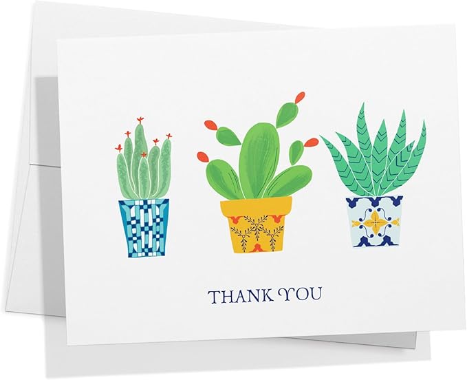 Twigs Paper Thank You Card Set - 12 Assorted Greeting Cards For All Occasions - Thank You Cards with Envelopes - Appreciation Cards - Eco Friendly - Made In USA - 5.5 x 4.25 Inch Size - Cactus Themed