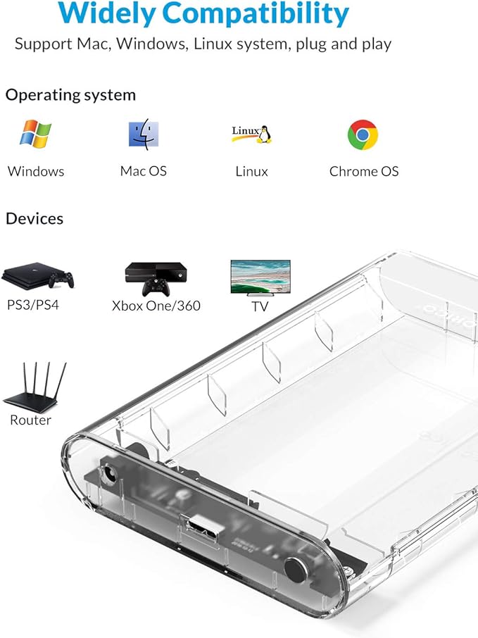 ORICO 3.5 Inch External Hard Drive Enclosure USB 3.0 to SATA 3.0 Enclosure with 12 V Adapter, Tool-Free Assembly, UASP Acceleration, Supports 16TB Max (Transparent 3139U3)