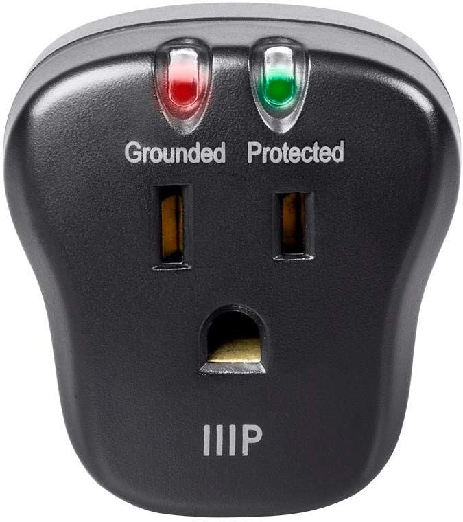 Monoprice 1 Outlet Portable Mini Surge Protector - UL Rated, 540 Joules, With Grounded And Protected Light Indicator, Black