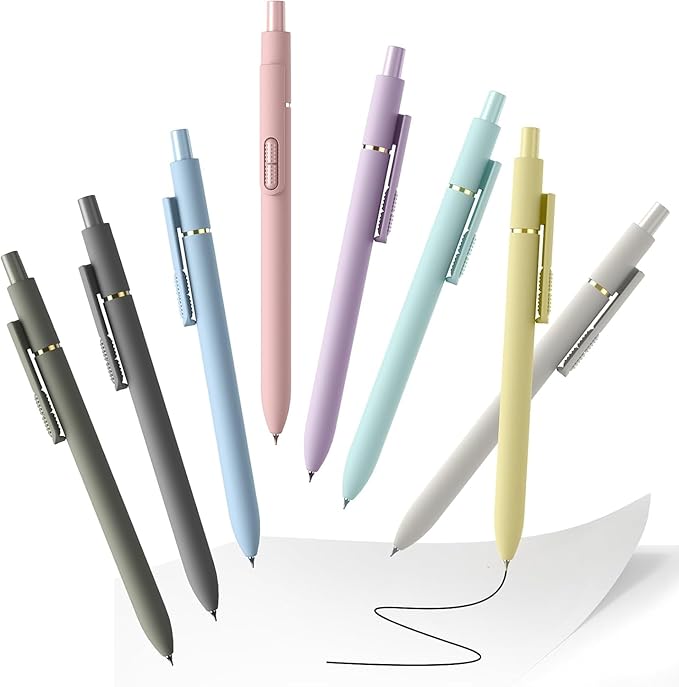 Hiacry 8 Pcs Gel Ink Pens, 0.7mm Fine Point for Smooth Writing Journaling Aesthetic Pens, Black Quick-Dry Long Lasting Fidge Pens, Cute School Office Supplies Gifts for Women （Morandi Black Ink）