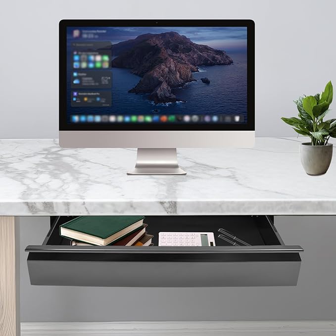 LEYSRIS 23.9" Under Desk Storage Drawer, Black Sliding Pull-Out Drawer for Sit Stand Workstation