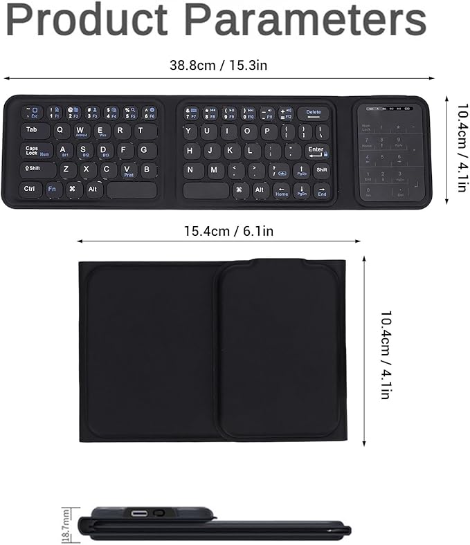Luocute Foldable Keyboard, Portable Keyboard with Multi Touch Touchpad and Leather Case for Laptop PC Tablet Smartphone iOS
