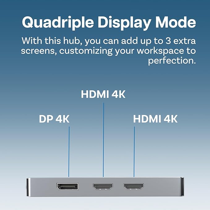 MMOBIEL USB-C Hub to Dual HDMI & DisplayPort 4K@60Hz, 100W Power Delivery, 3X USB 3.0, ETH 1000Mbps– 8-in-1 USB Hub Docking Station – USB-C Adapter Quadruple Display Multiport for Laptop, Tablet etc.