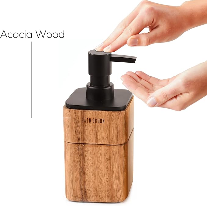 Bathroom Accessories Set 3 Piece Bath Ensemble Includes Soap Dispenser, Bathroom Tumbler, Soap Dish Accessories for Decorative Countertop and Housewarming Gift,Acacia Wood