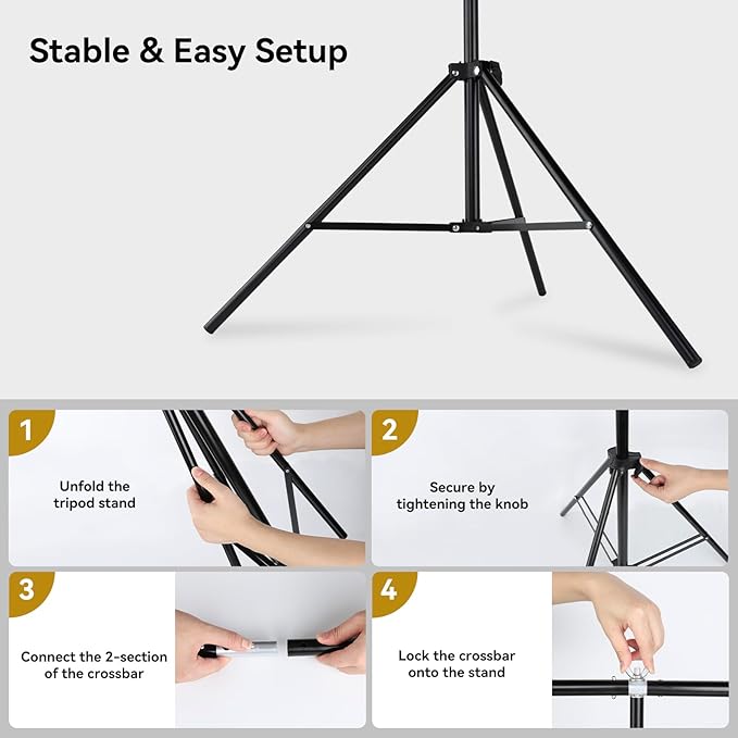 UTEBIT T-Shape Backdrop Stand Support Kit 6.6x5ft, Adjustable Photo Backdrop Stand with 3 Strong Spring Clamps, Photography Videography Studio Green Screen Backdrop Stand Portable for Parties